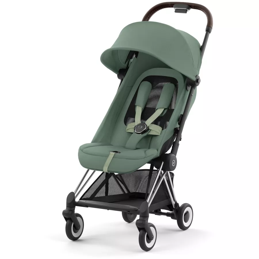 cybex PLATINUM Buggy Coya Chrome Dark Brown Leaf Green inklusive Babyschale Cloud T I-Size Plus Leaf Green  und Adapter