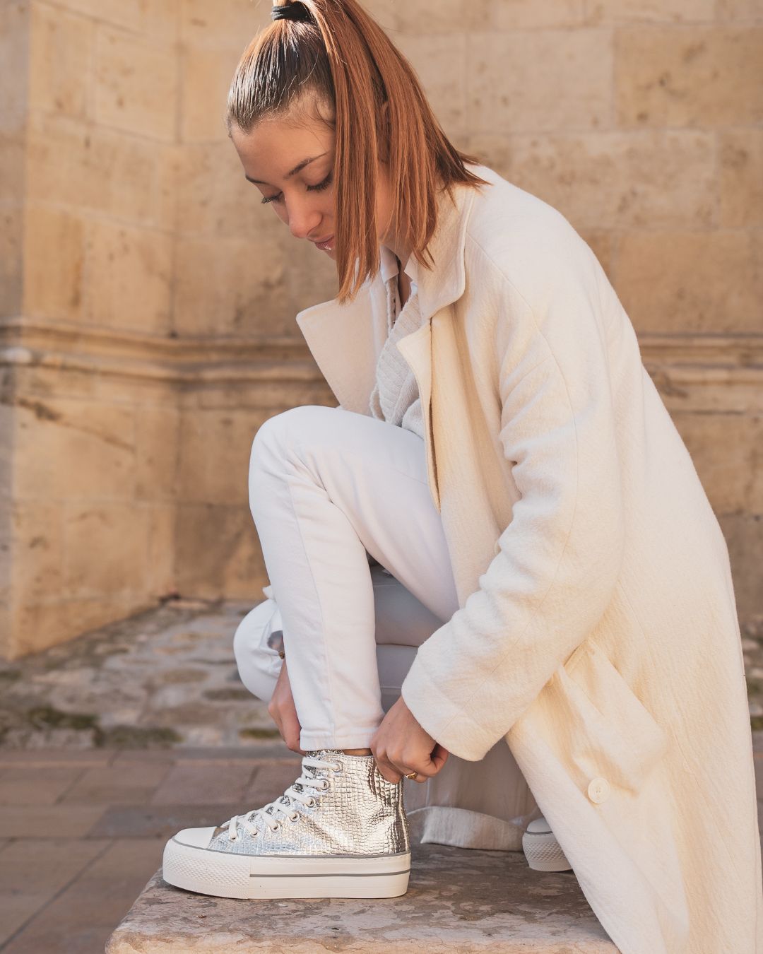 Basket femme argentée en toile montante - Gwen
