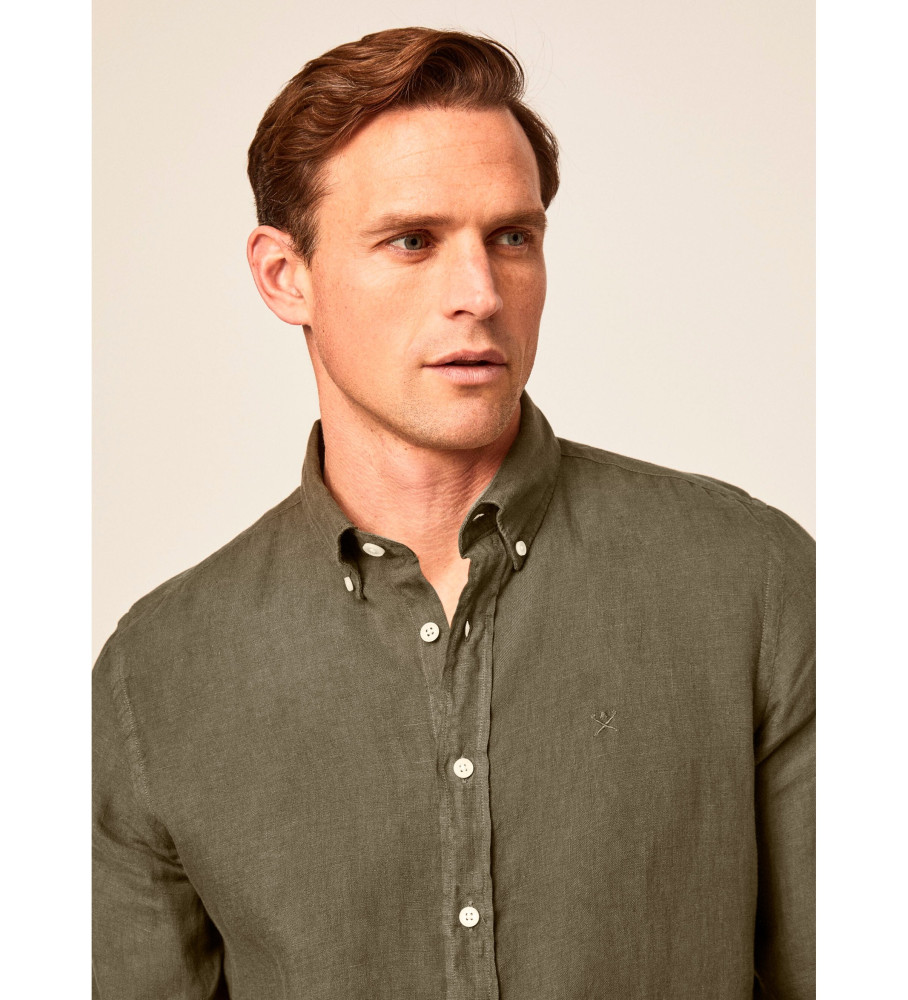 Camisa de linho Hackett verde slim fit