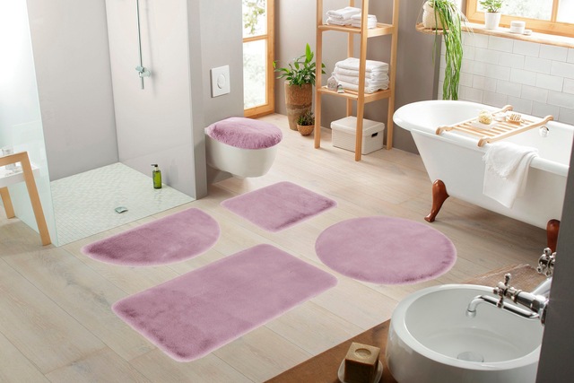 my home Badematte »Rabbit Badematten, Badvorleger, Badezimmer Teppich« Höhe 30 mm rutschhemmend beschichtet fussbodenheizungsgeeignet | schnell trocknend | strapazierfähig Kaninchenfell-Haptik, Badteppich, rechteckig, rund & als 3-tlg. Set