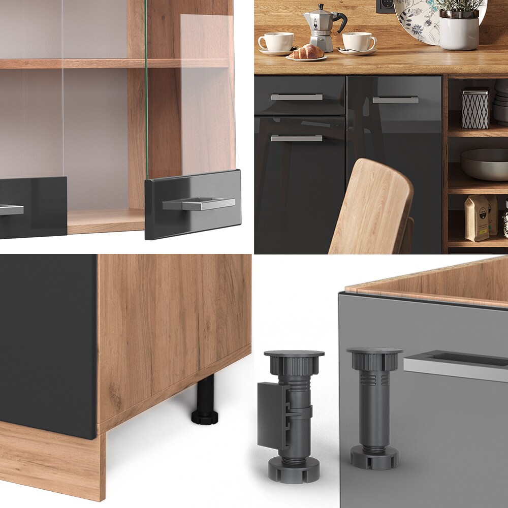 Vicco Küchenzeile Küchenblock Einbauküche R-Line 240 cm Eiche Anthrazit Hochglanz