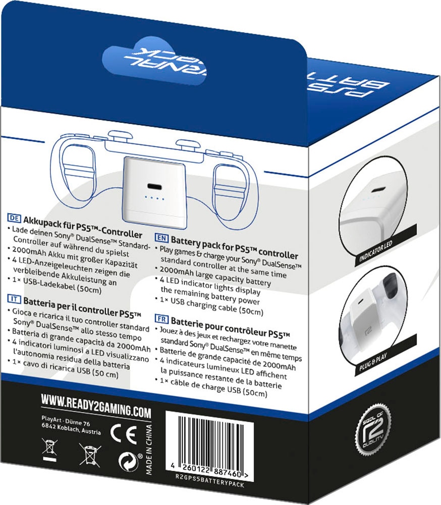 Ready2gaming Akkupacks »Akkupack für PS5-Controller« 2.000 mAh
