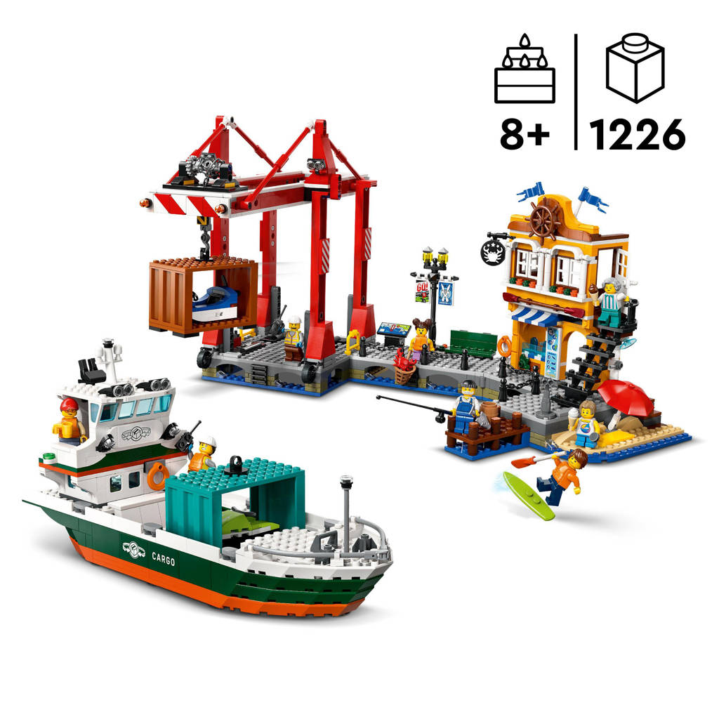 Haven met vrachtschip, Boot Speelgoed voor Kinderen 60422