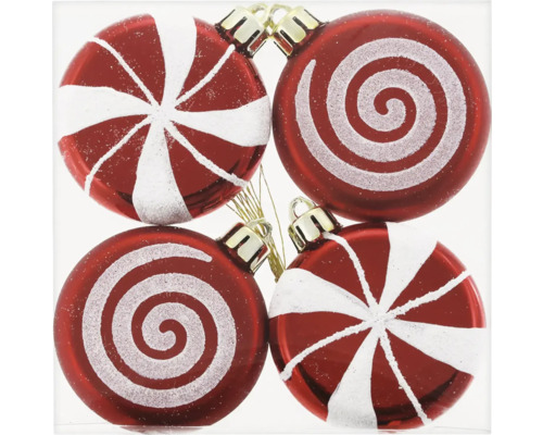 Kerstdecoratie snoep plastic 6 cm 4 stuks rood wit