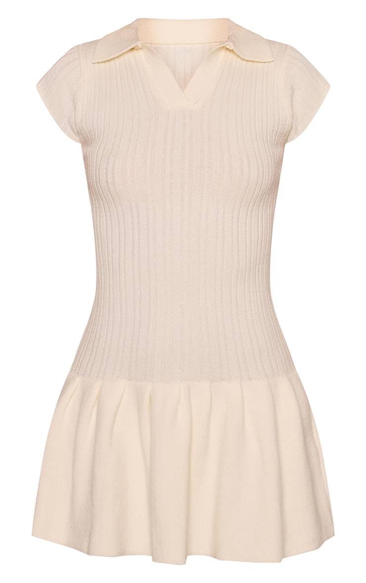 Crème Robe Mini Tricotée À Manches Courtes Et Taille Basse