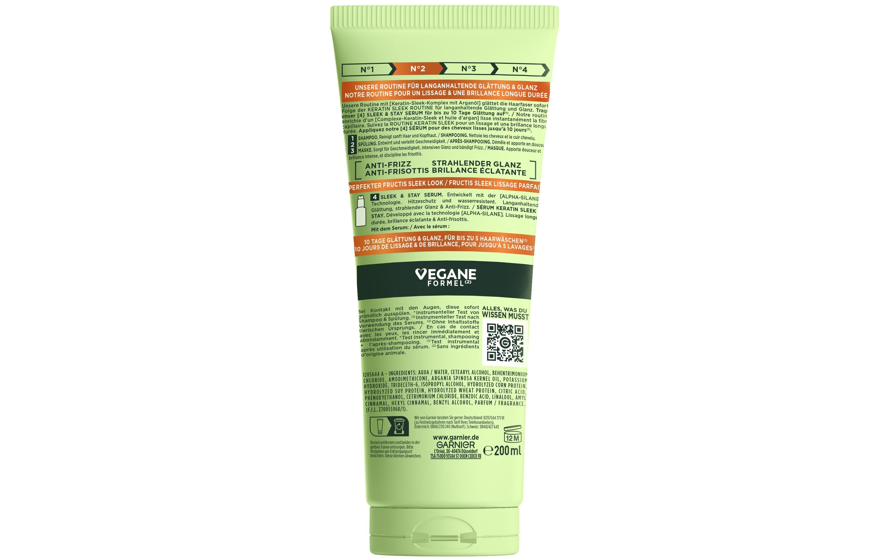 Haarspülung Keratin Sleek 200 mlConditioner entwirrt das Haar und verleiht ihm neuen Glanz und Geschmeidigkeit