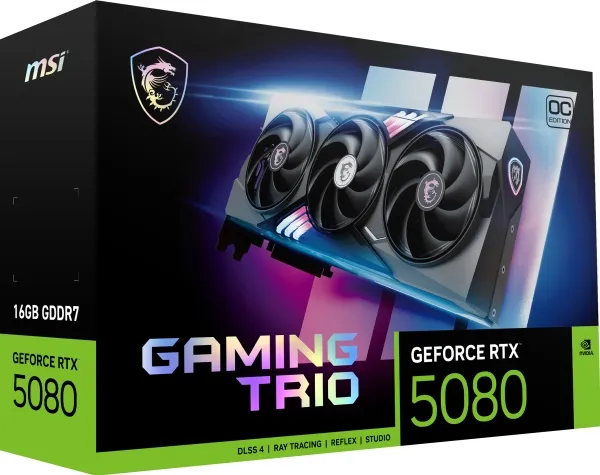 MSI GeForce RTX 5080 16G GAMING TRIO OC - Grafikkort - GeForce RTX 5080 - 16 GB GDDR7 - PCI Express 5.0 - 3 x DisplayPort, HDMI - hvid