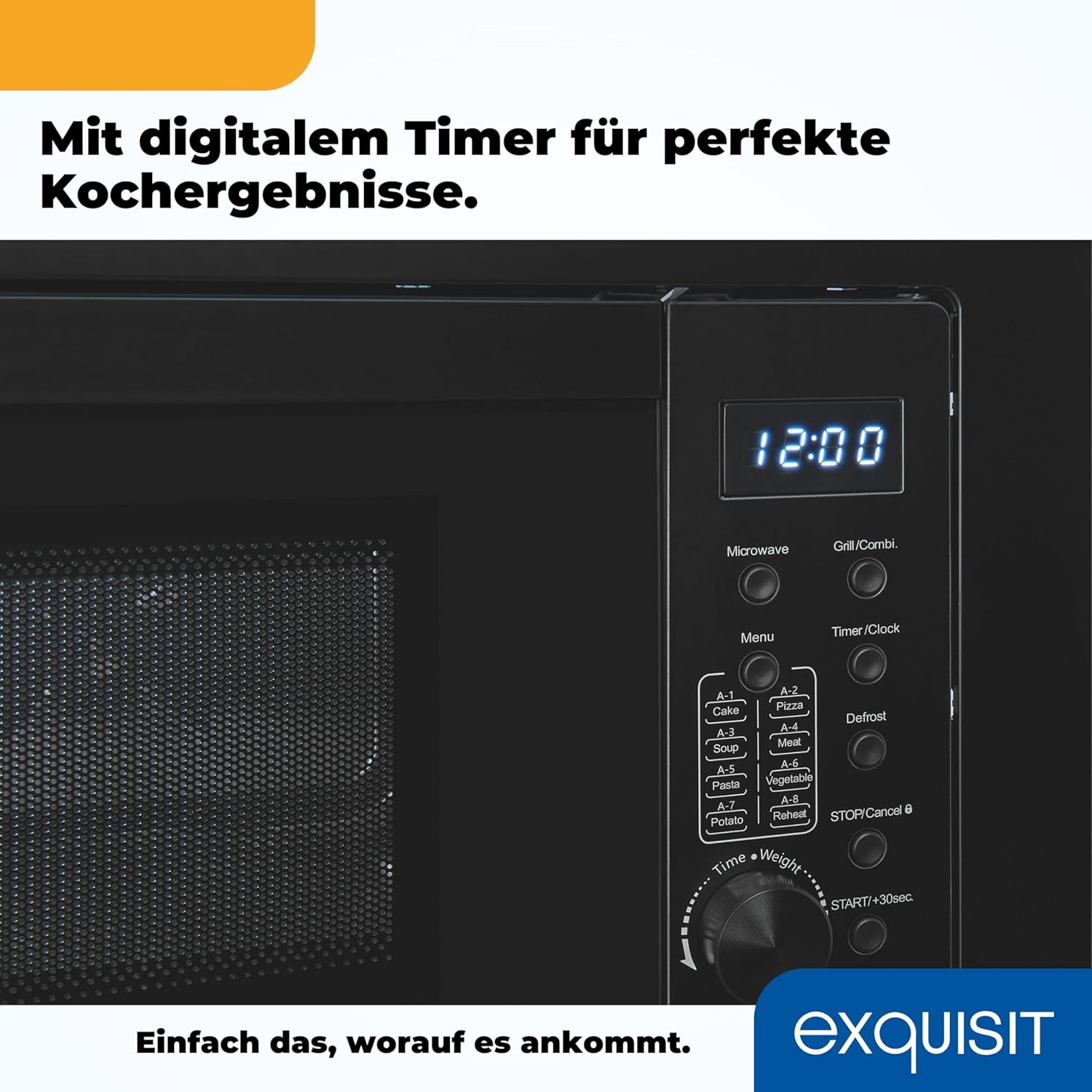 Exquisit Einbaumikrowelle EMW20-DG-020 schwarz| 800 W Leistung | 1000 W Grill | 8 Autokochprogramme| Drehteller 27cm | Einbaugerät | Edelstahl-Garraum