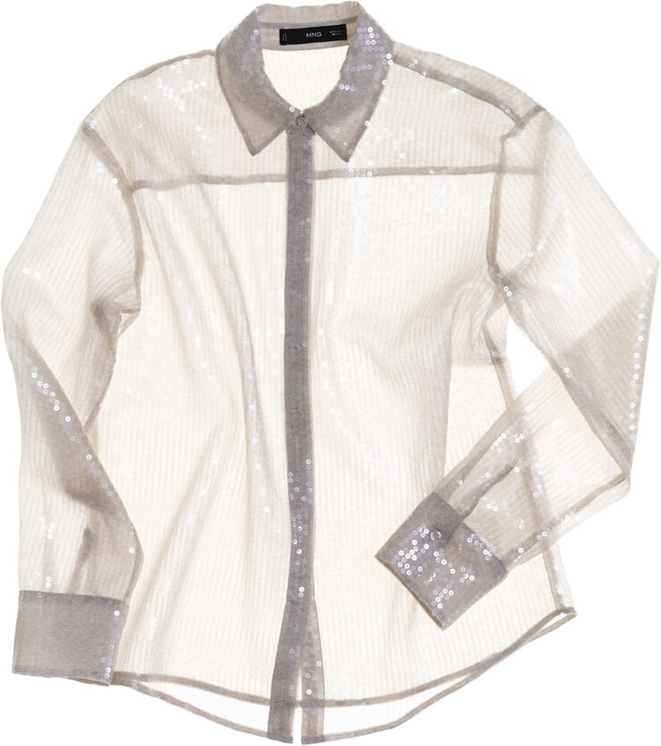 MANGO Semi-transparent sequined shirt Light beige