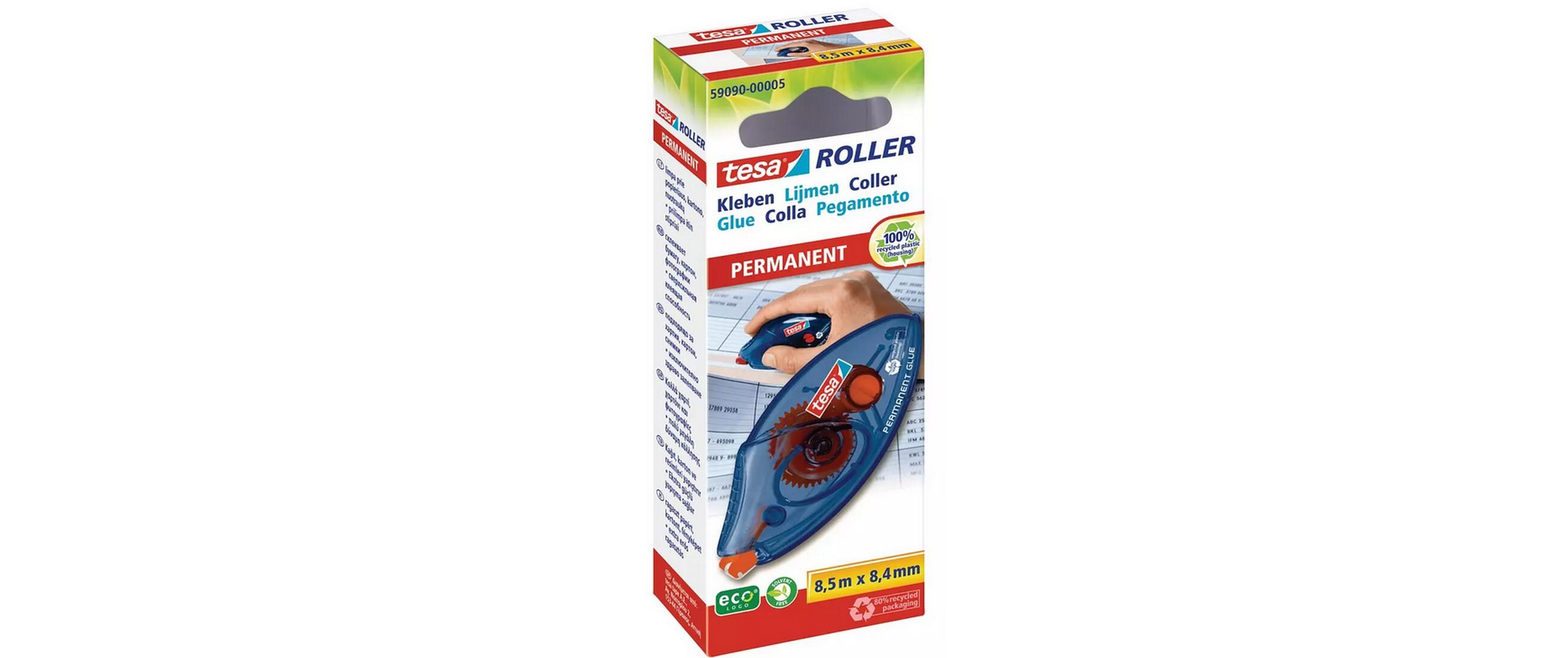 Kleberoller-Set ecoLogo Permanent, 5er PackUmweltschonender Kleberoller mit reissfestem PET-Band, 5x 8.5 m x 8.4 mm