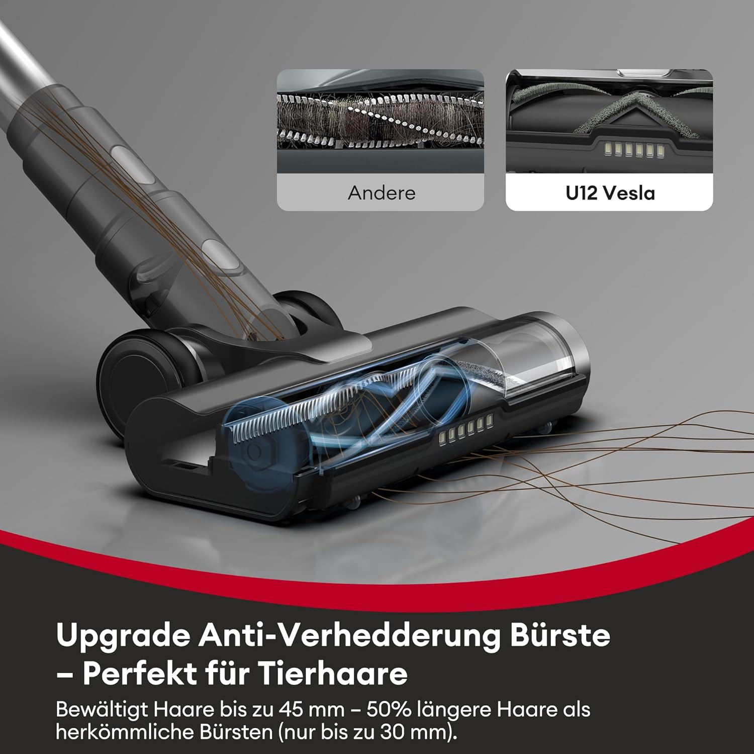 Ultenic U12 Vesla Akku Staubsauger 45000Pa, Tech Green Eye™, Verbesserte Anti-Tangle-Bürste, Staubsauger Kabellos mit Automatikmodus, Stielstaubsauger für Teppich Hartböden Tierhaare