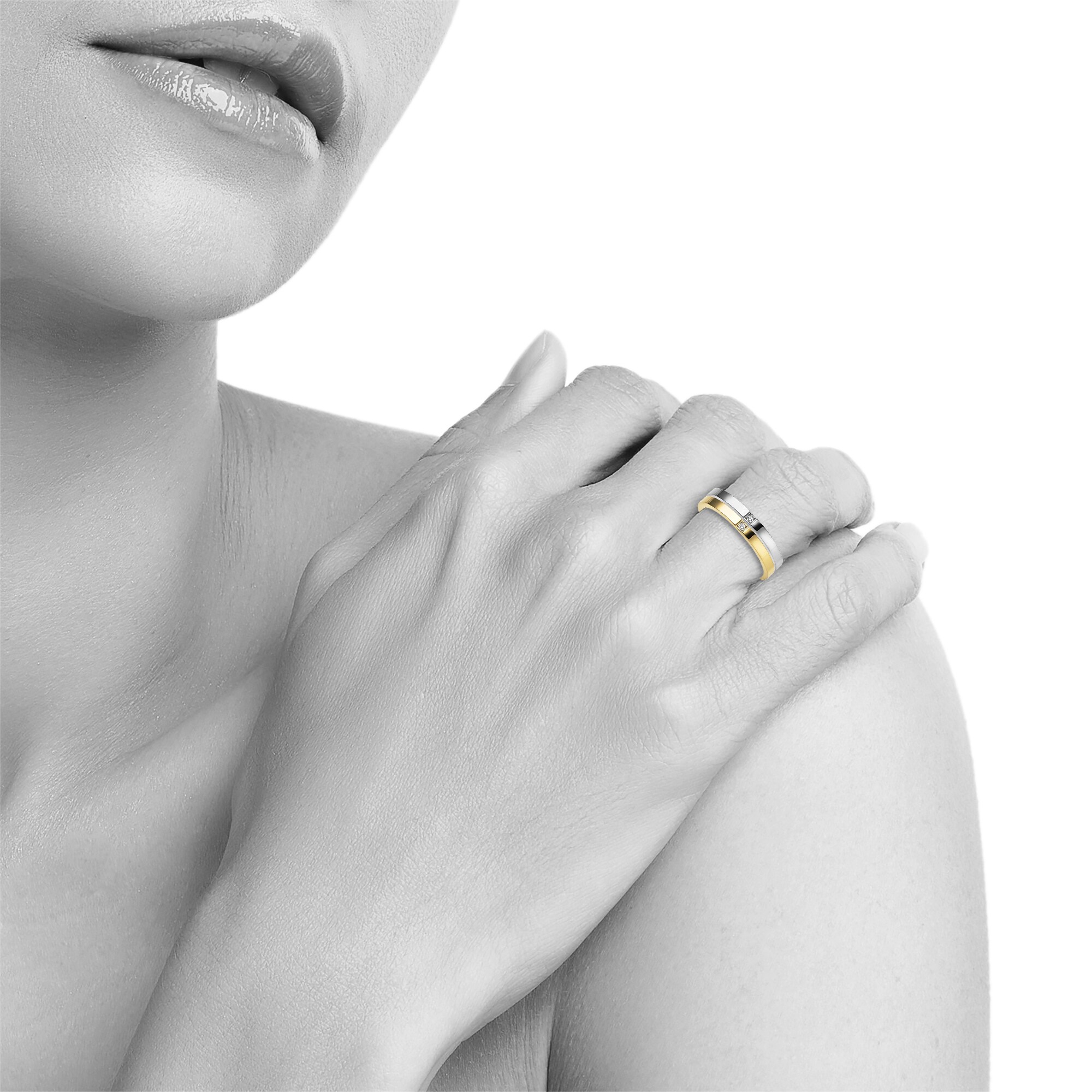 Zeeme Stainless Steel Ring Edelstahl 2tlg. Set mit weißem Zirkonia-Stein