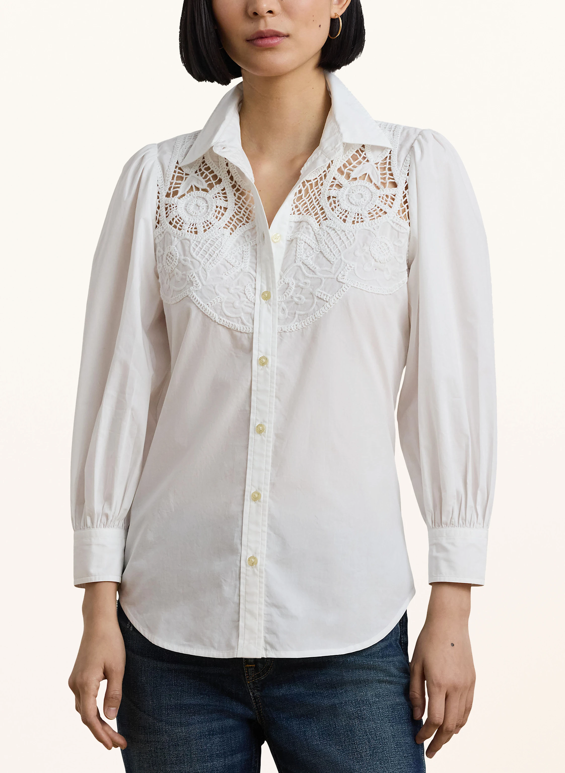 LAUREN RALPH LAUREN Hemdbluse mit 3/4-Arm und Spitze