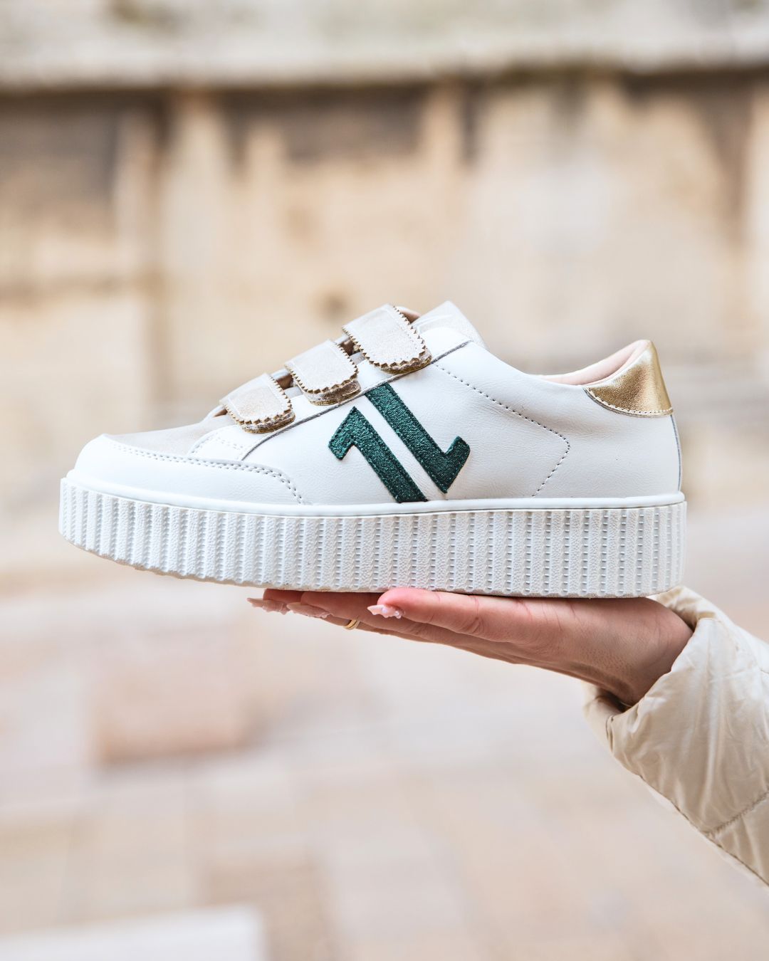 Basket femme blanche creepers à scratch - CL73 GREEN