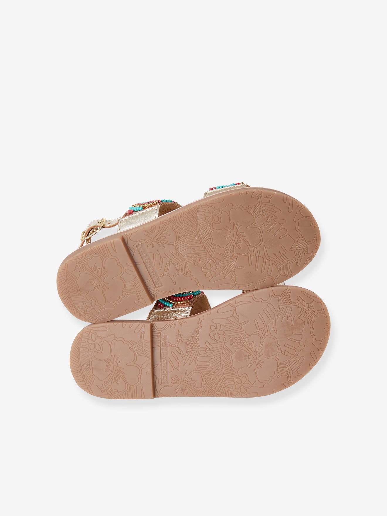Sandálias de tecido com miçangas, para meninas, lisas, azul claro com estampas.