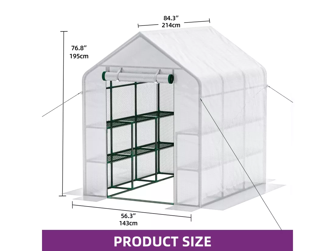 YITAHOME Serre de Jardin Blanc - 3 Niveaux 18 étagères - en Polyéthylène avec Fermeture éclair - Jardin extérieur - 143 x 214 x 195cm