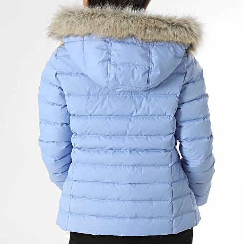 Doudoune Capuche Fourrure Femme Basic 8588 Bleu Clair