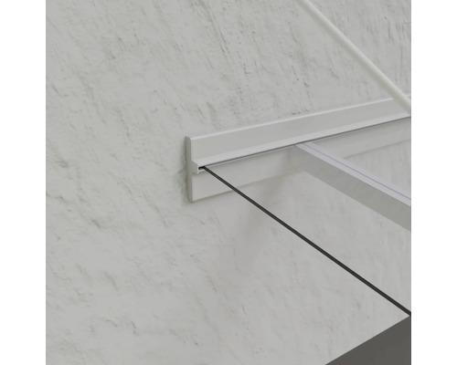 ARON luifel, aanbouwmodel, Reims gelaagd veiligheidsglas, 150x80 cm, wit, inclusief regengoot, links gesloten