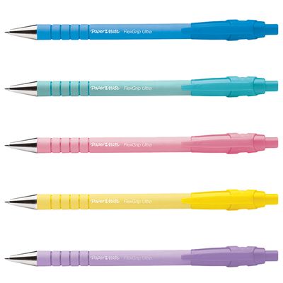 Paper Mate FlexGrip ultra - Pack de 5 stylos à bille (encre noire) - couleurs pastels assorties - 1 mm - rétractable