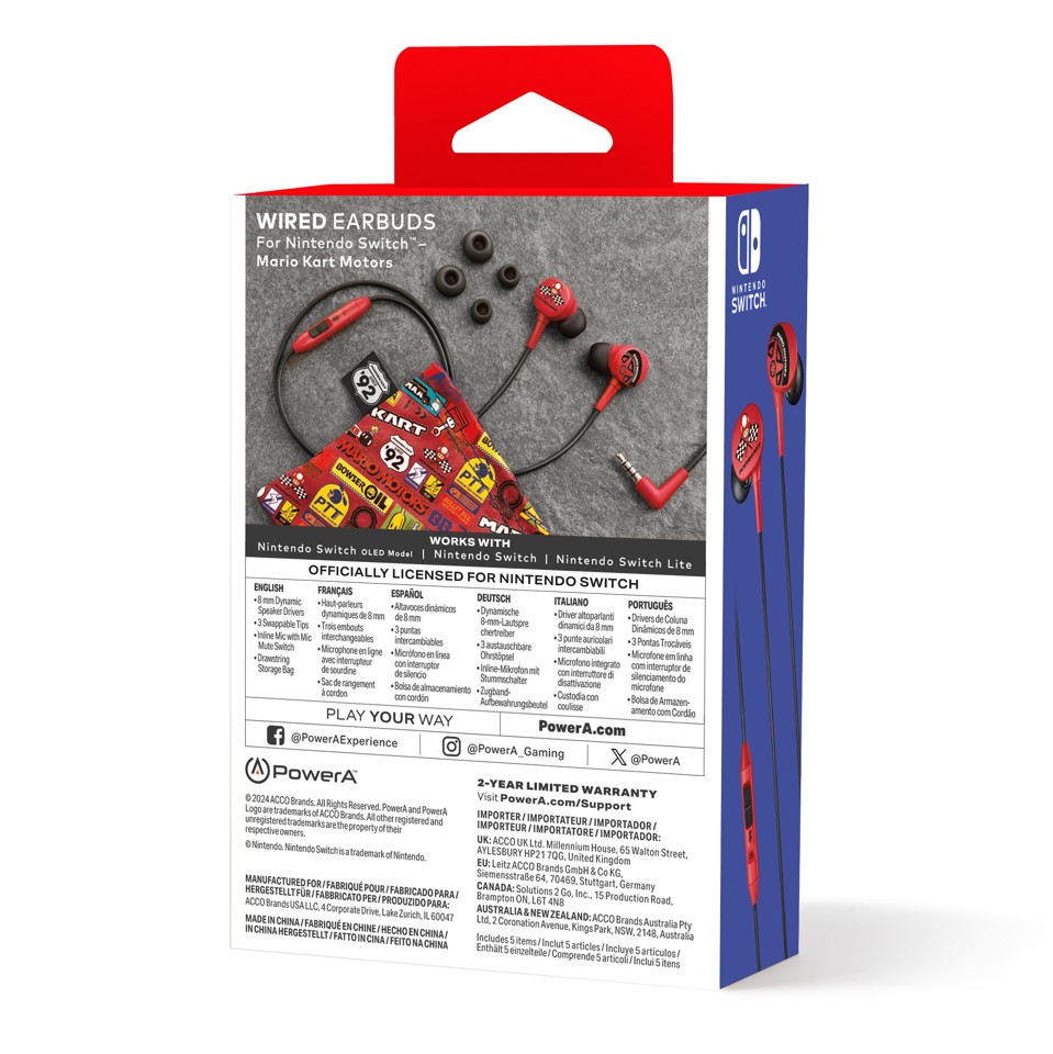 PowerA Wired Earbuds - Mario Kart Motors (Nintendo Switch)