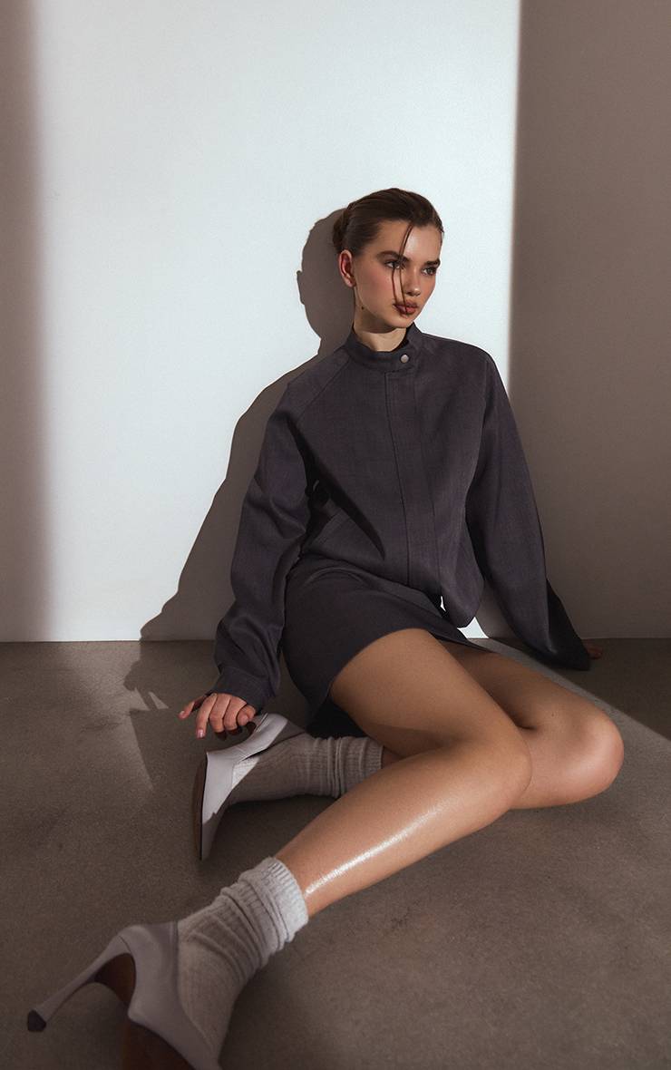 Gris Foncé Ensemble Jupe Mini Ajustée Coordonnée