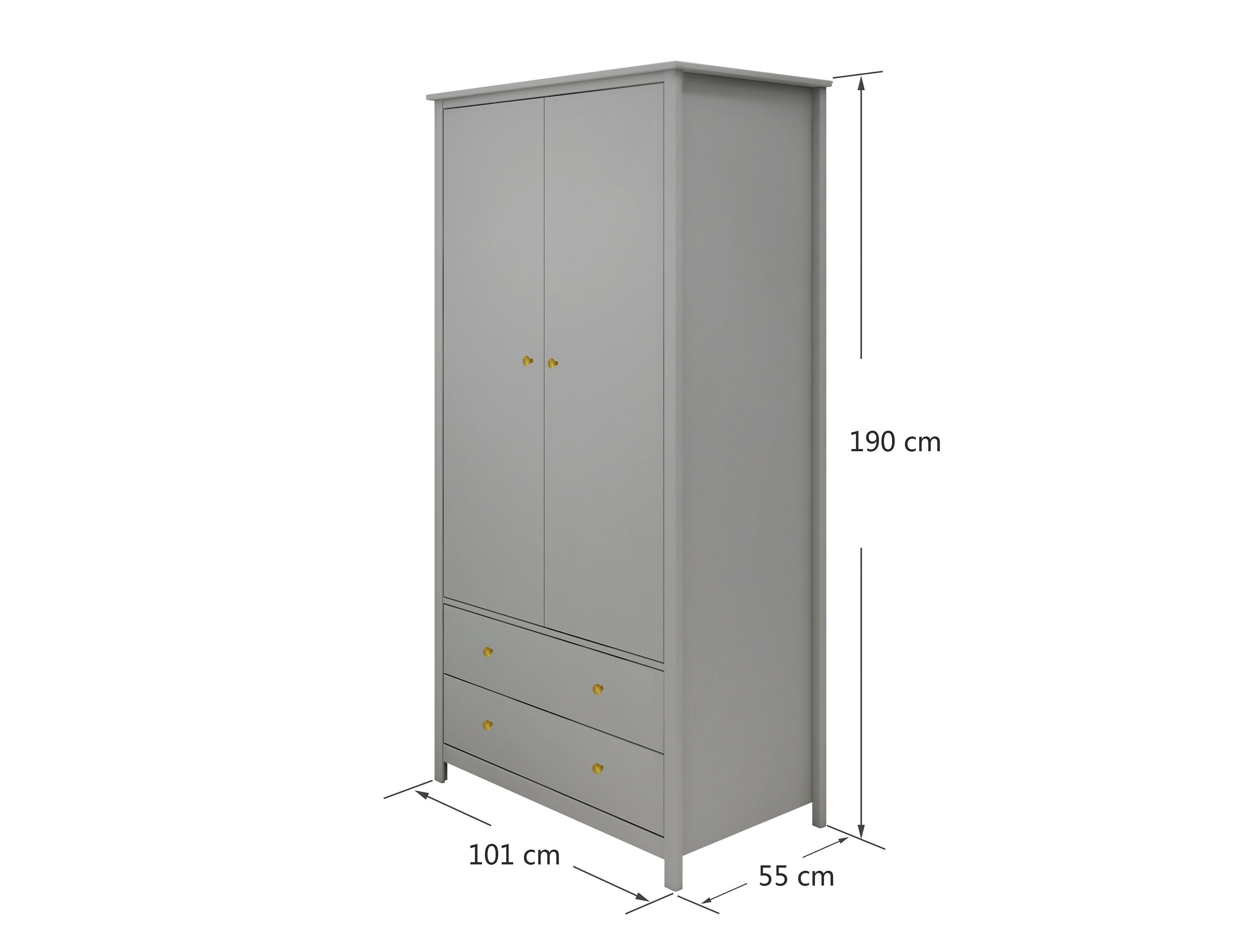 LUNA Schrank 2 türig Grau - Grau / B: 101.0 cm x T: 55.0 cm x H: 190.0 cm