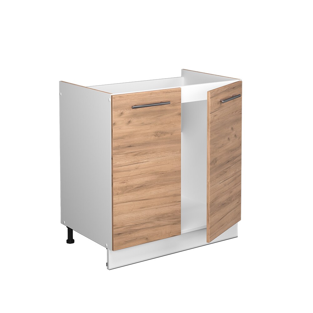 Vicco Spülenunterschrank Küchenschrank Küchenmöbel Fame-Line Weiß Eiche modern 80 cm Küche Einbauküche Drehtür Siphonausschnitt Blende Küchenzeile