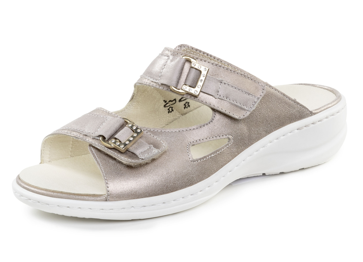 Waldläufer Pantolette mit Metallschmuck mit Glitzersteinchen