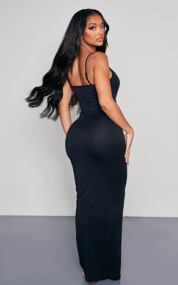 Noir Robe Longue Moulante Sans Coutures À Bretelles Extensible