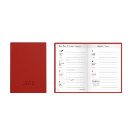 Idena Taschenkalender 2025 – A7, FSC® Mix, rot