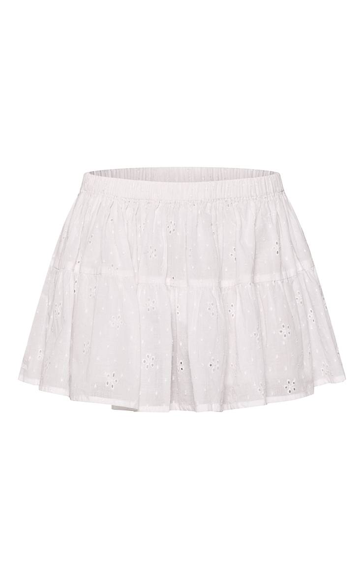 Blanc Ensemble Coordonné Jupe Mini Fluide En Broderie Anglaise