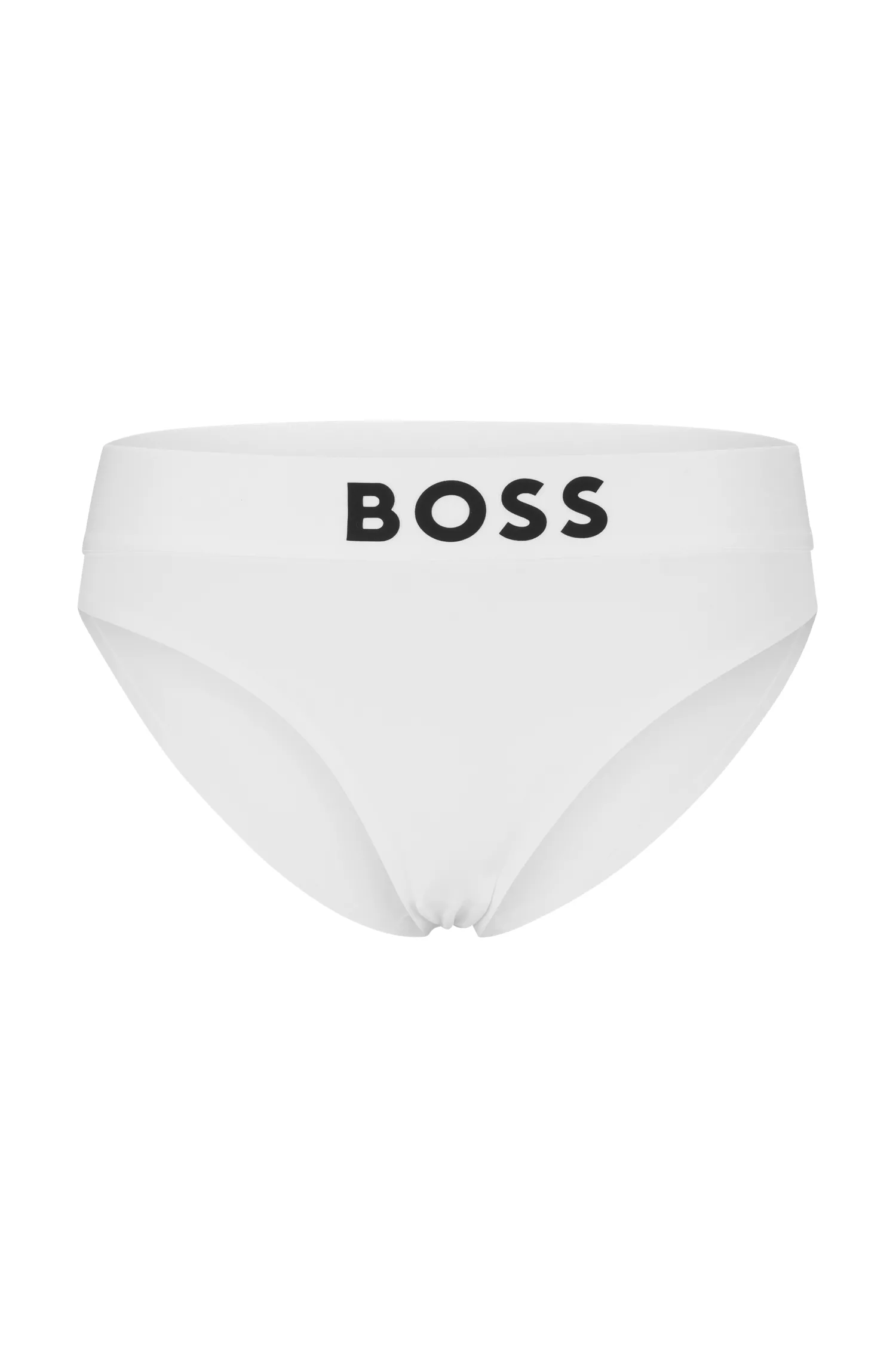 Cueca BOSS preta de cintura alta com logotipo contrastante