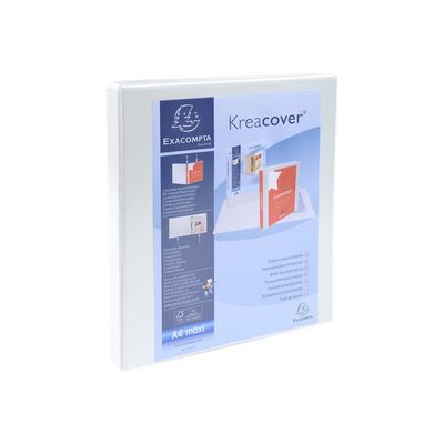 Exacompta Kreacover - Classeur à anneaux personnalisable - Dos 20 mm - A4 Maxi - blanc - 2 pochettes extérieures