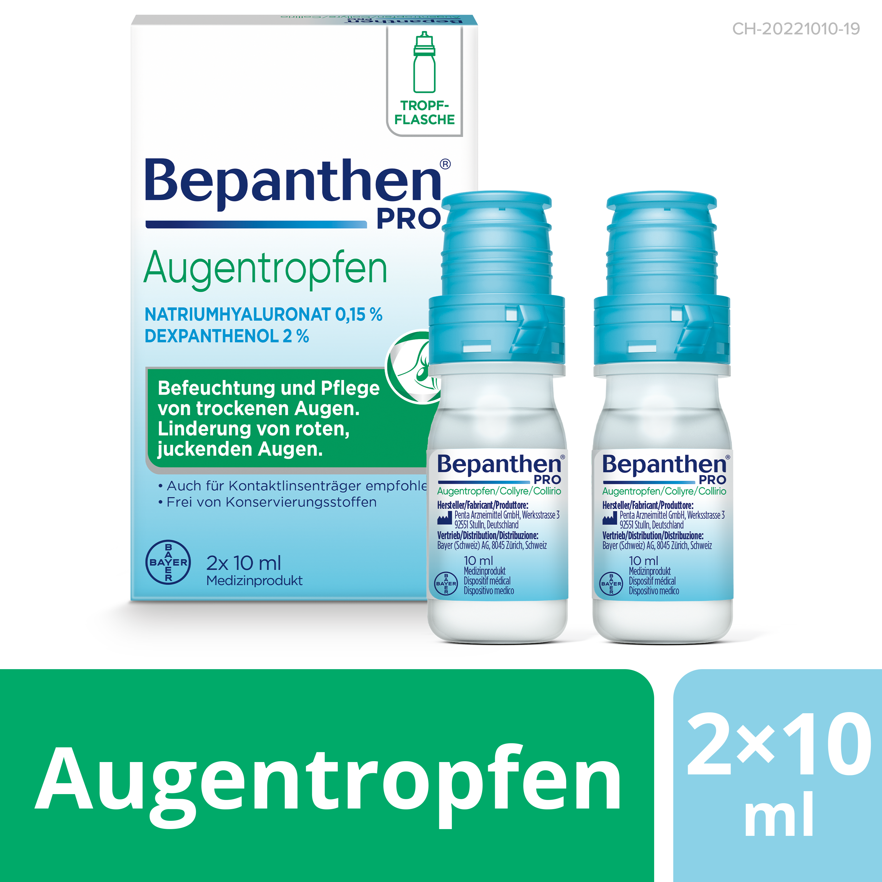 BEPANTHEN PRO Augentropfen, bei trockenen Augen<br>2 × 10 ml, Flasche, Augentropfen, Lösung