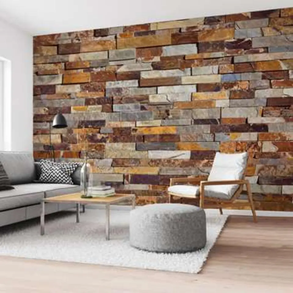 Fotobehang Natuurstenen muur - 260x384cm - Bruin