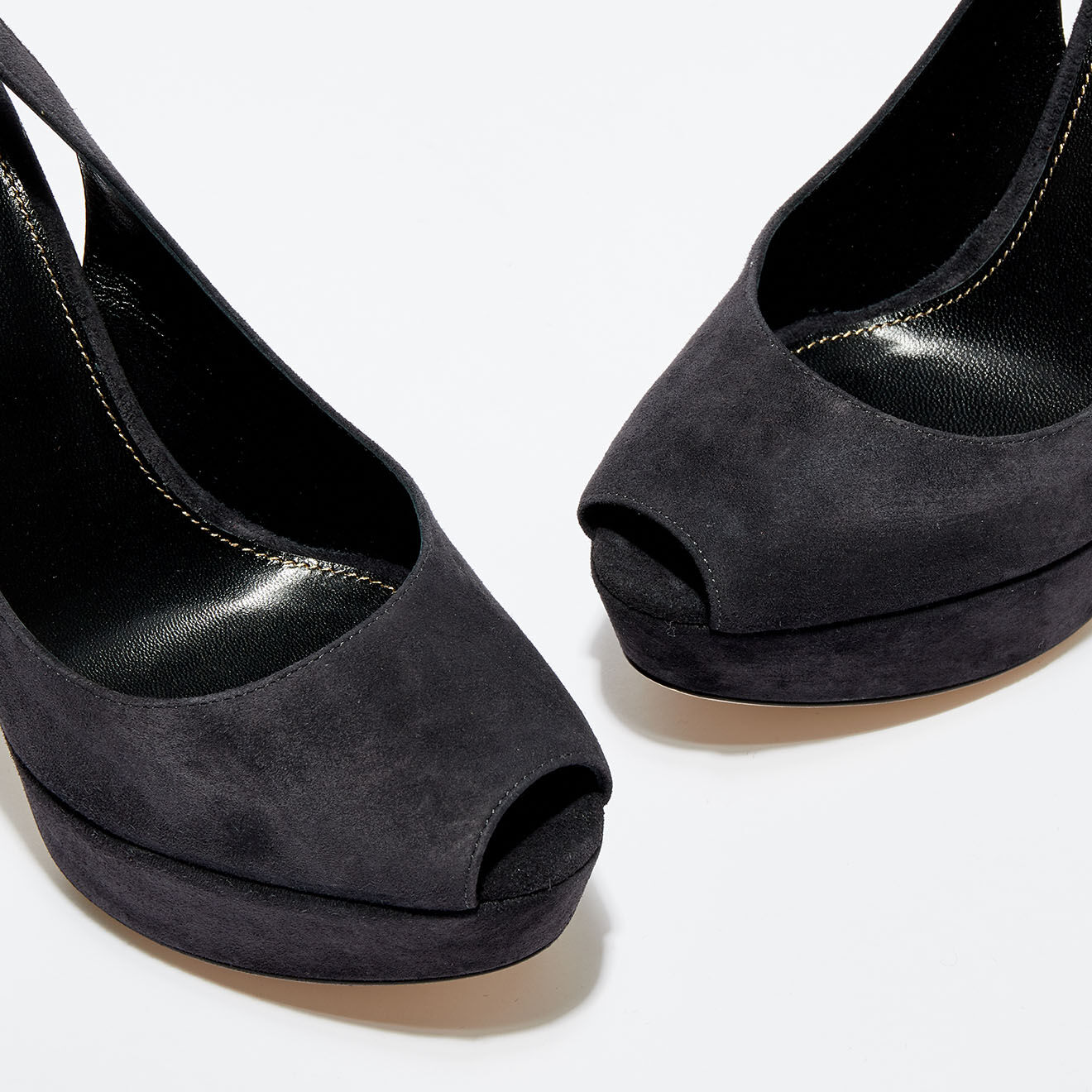 Sergio Rossi Slingbacks en Velours de Cuir Vit open-toe anthracite Talon 12 cm