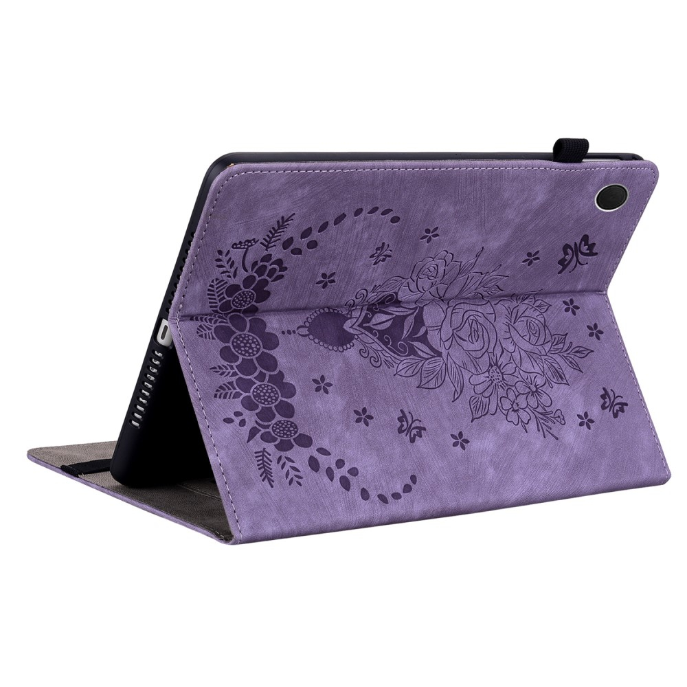 Samsung Galaxy Tab A11 / A9 Leder Tasche Flip Cover Rosen & Schmetterling Imprint - Lila
