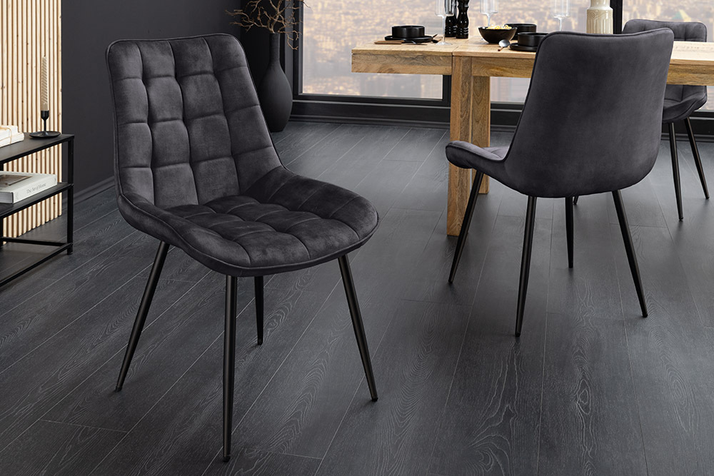 Design Stuhl ROADSTAR grau Samt schwarze Metallbeine