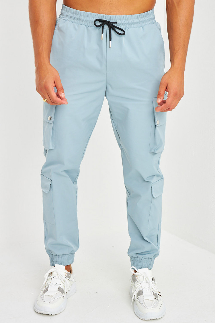 Pantalon de jogging bleu grisé double poches cargo