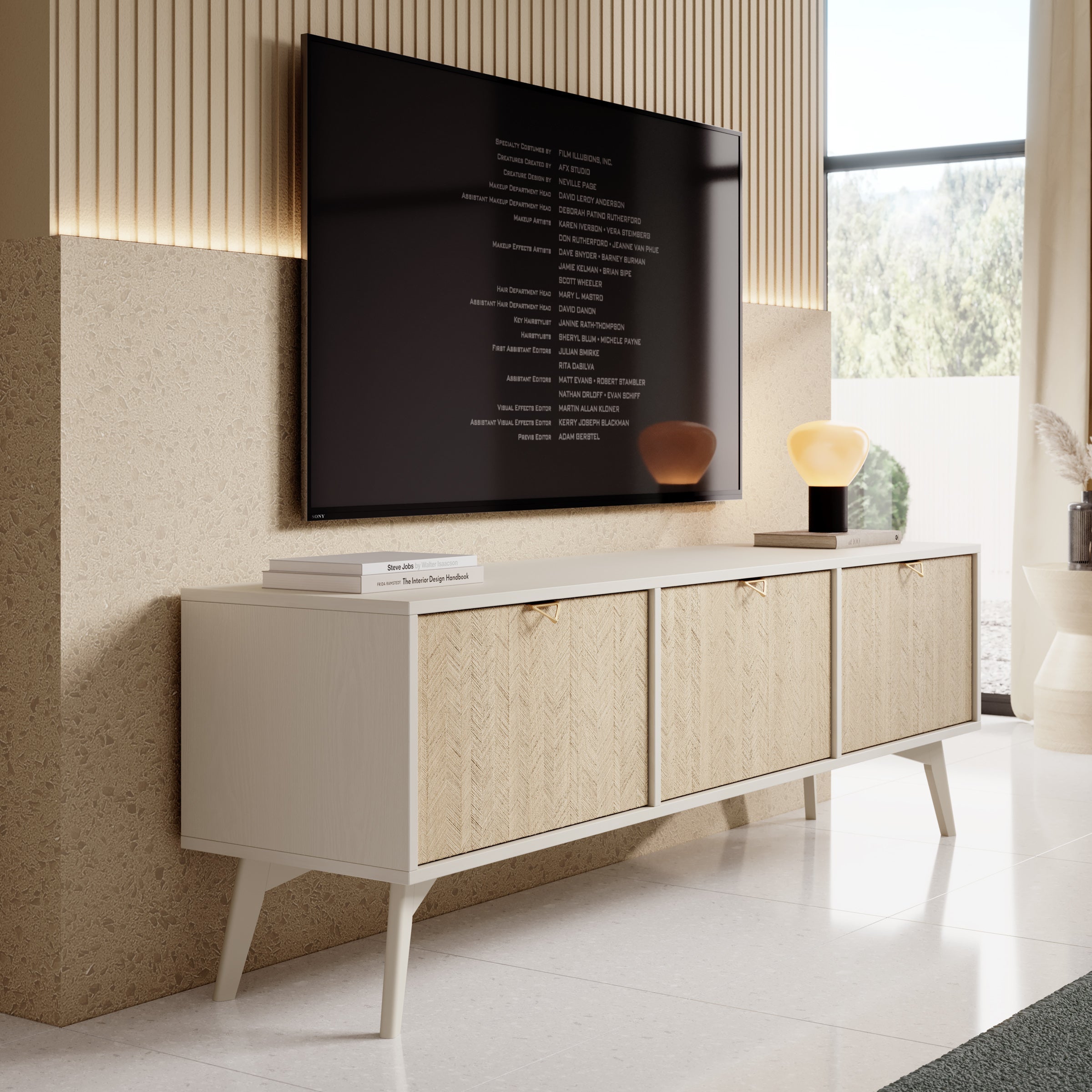 Meubella - TV-Meubel Essence - Beige - Licht eiken - 158 cm