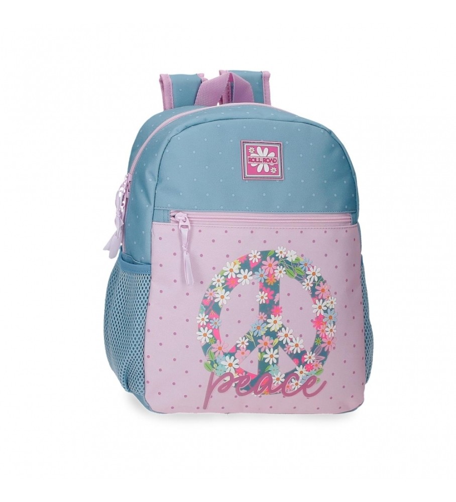 Mochila Roll Road Peace 33 cm azul, rosa