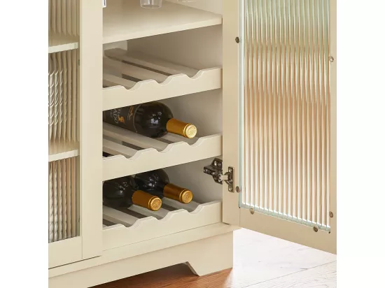 SoBuy Buffet Placard de Cuisine avec 2 portes vitrées Meuble Micro-Ondes Armoire de Cuisine Multi-rangements, Beige, FSB81-MI