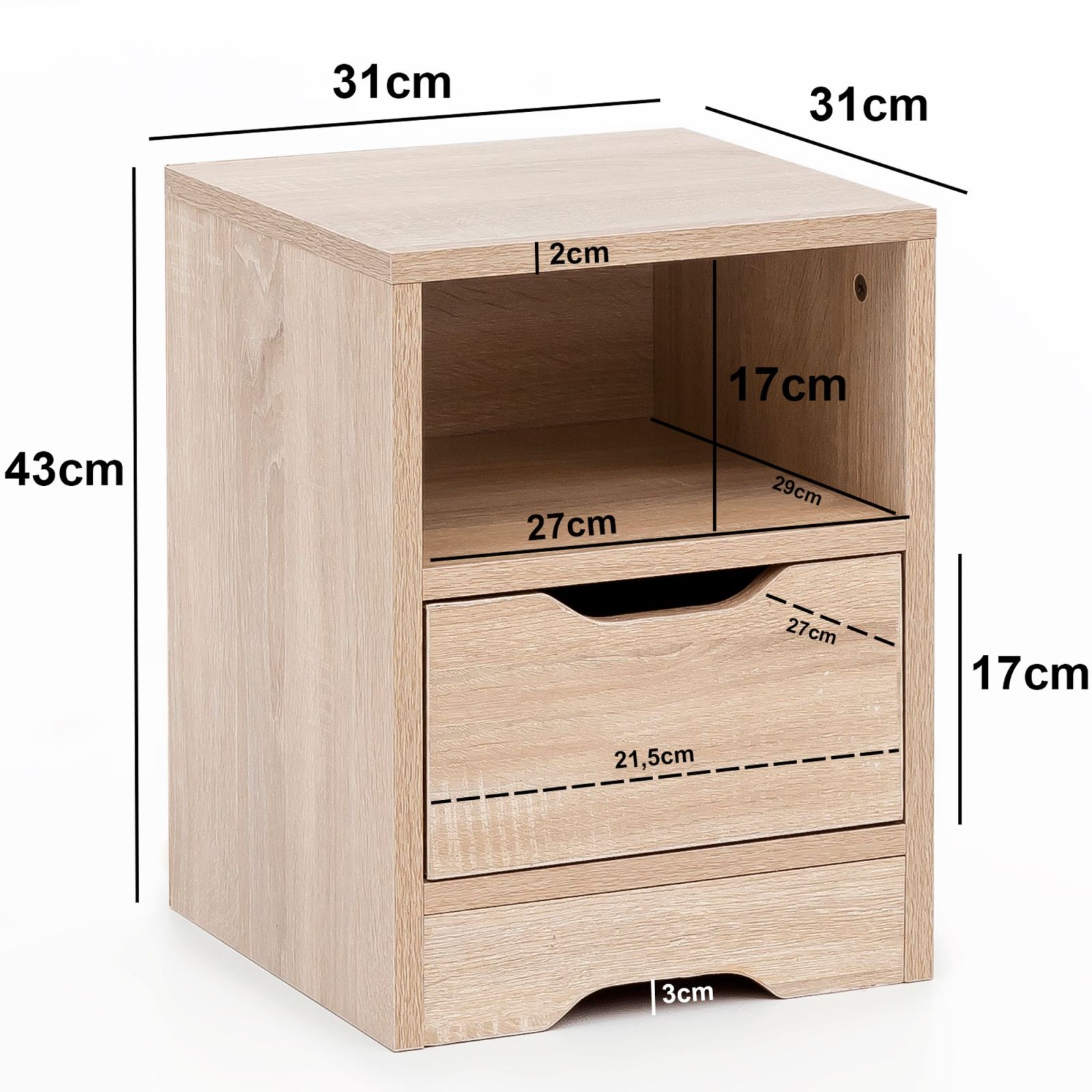 Nachtkonsole - Sonoma Eiche - 31 cm breit