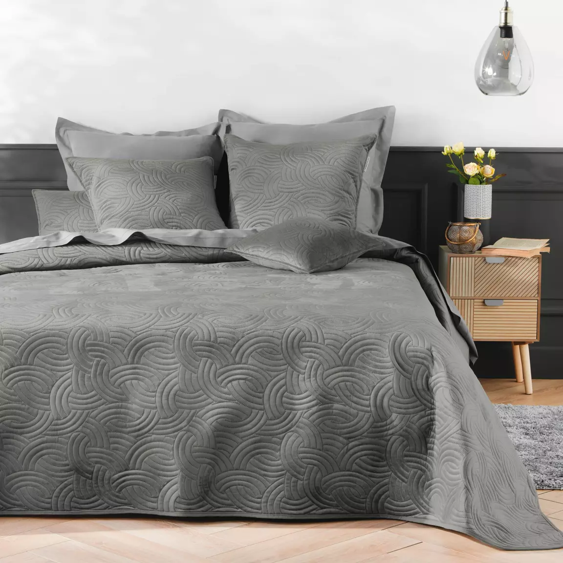 Housse de coussin carrée velours (60 x 60 cm) Solange Grise