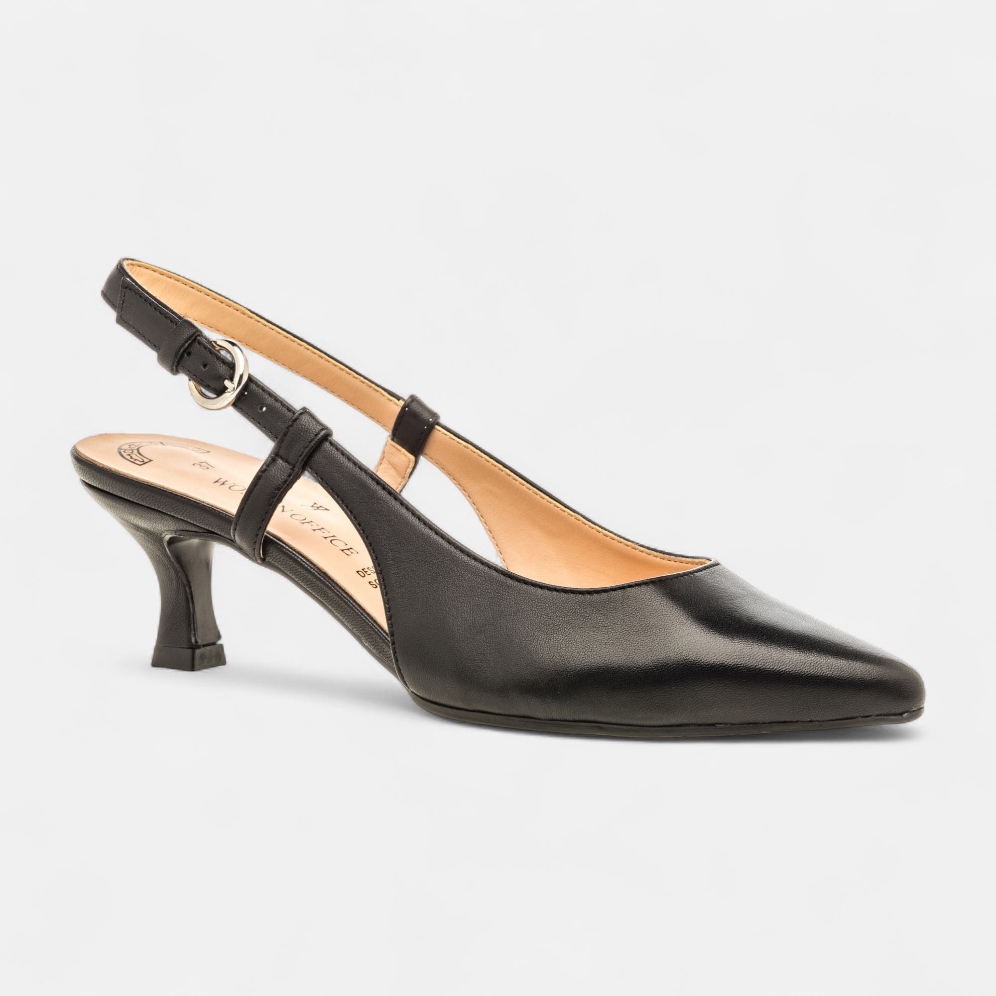 Escarpins avec bride arrière à talon Femme en cuir noir