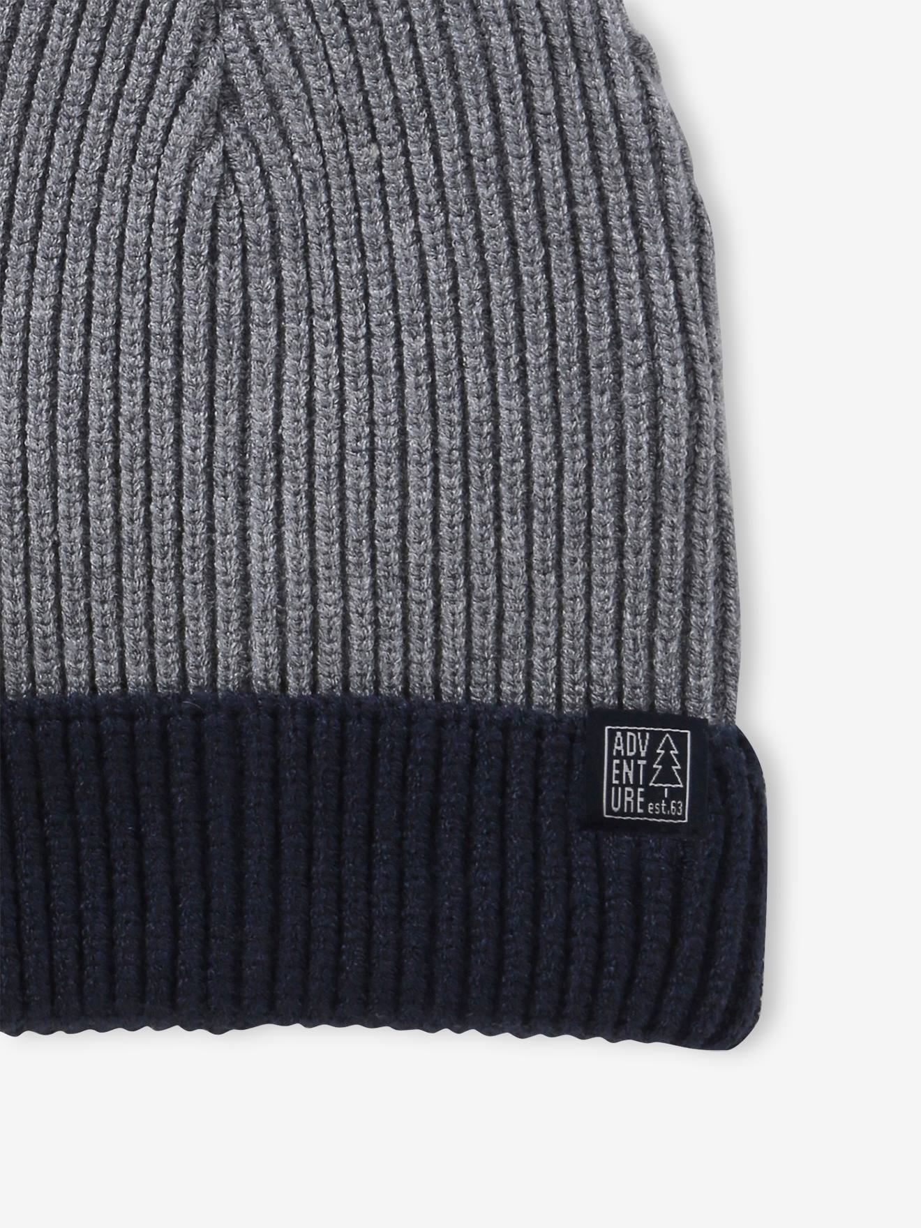 Gorro de malha canelada bicolor para meninos