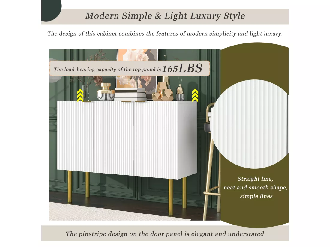 Buffet 3 portes avec étagères réglables - MDF & panneaux de particules - Blanc