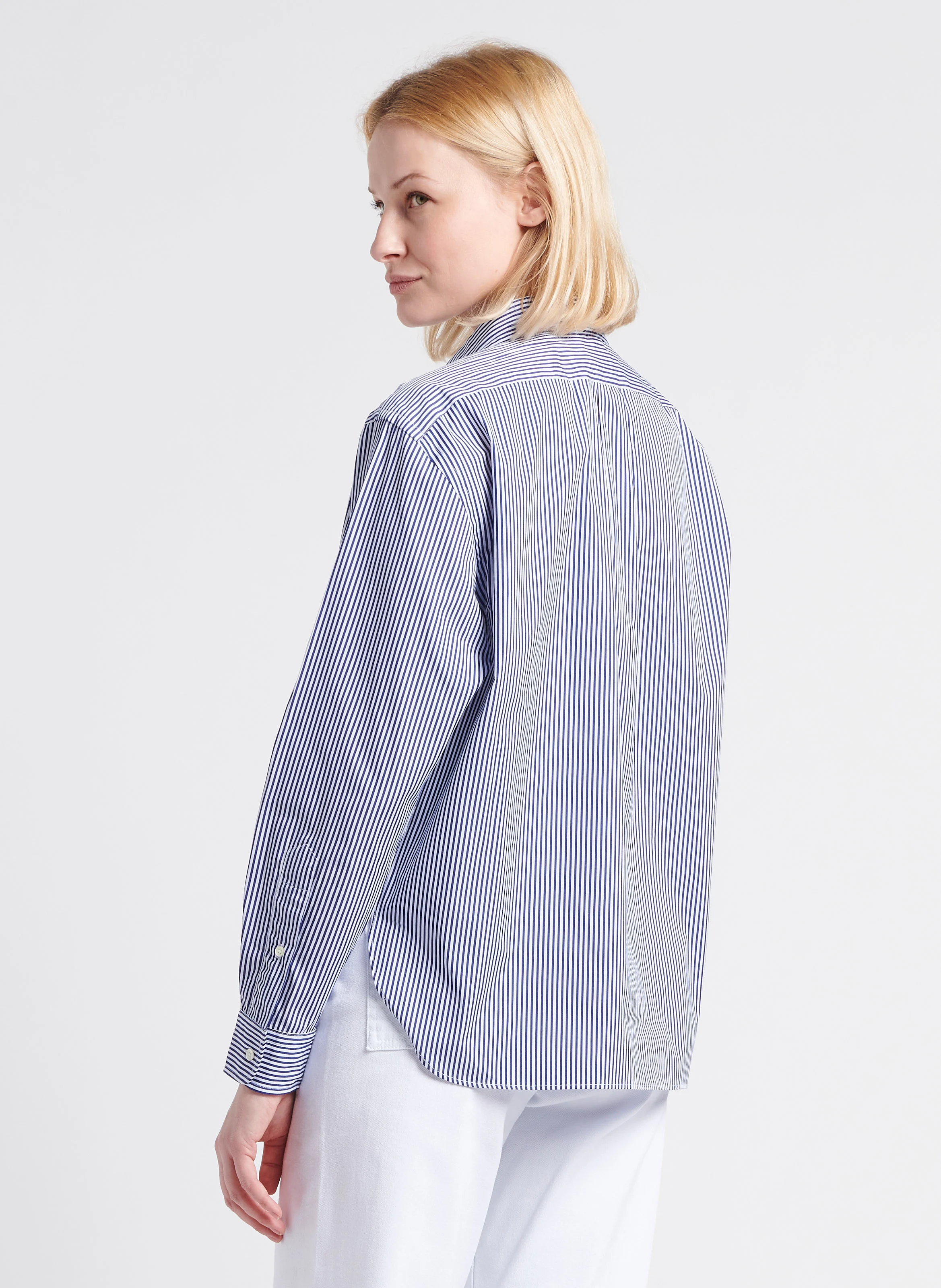 Chemise col classique rayée en coton | Bleu