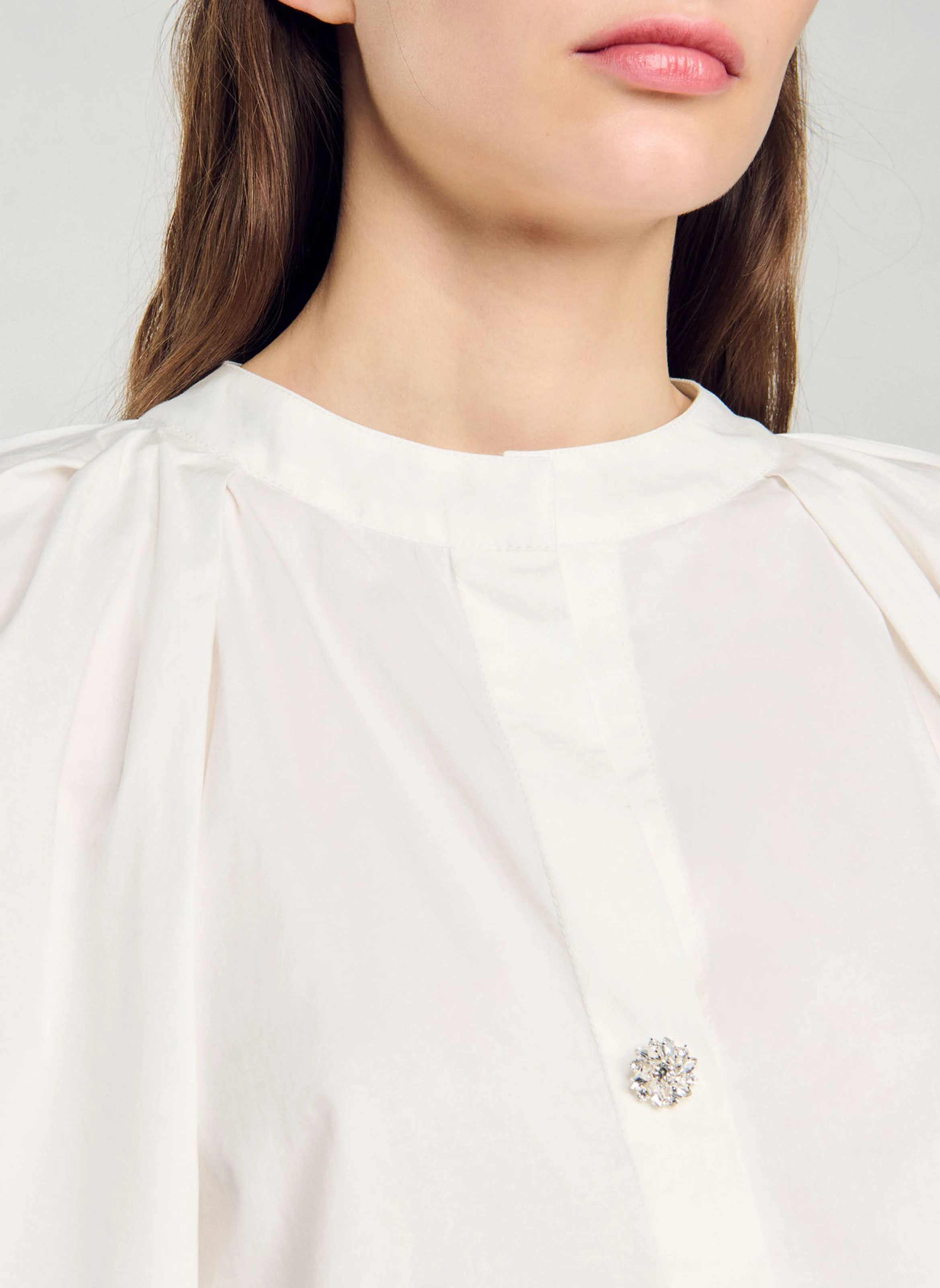 Chemise ample col rond en coton mélangé | Blanc
