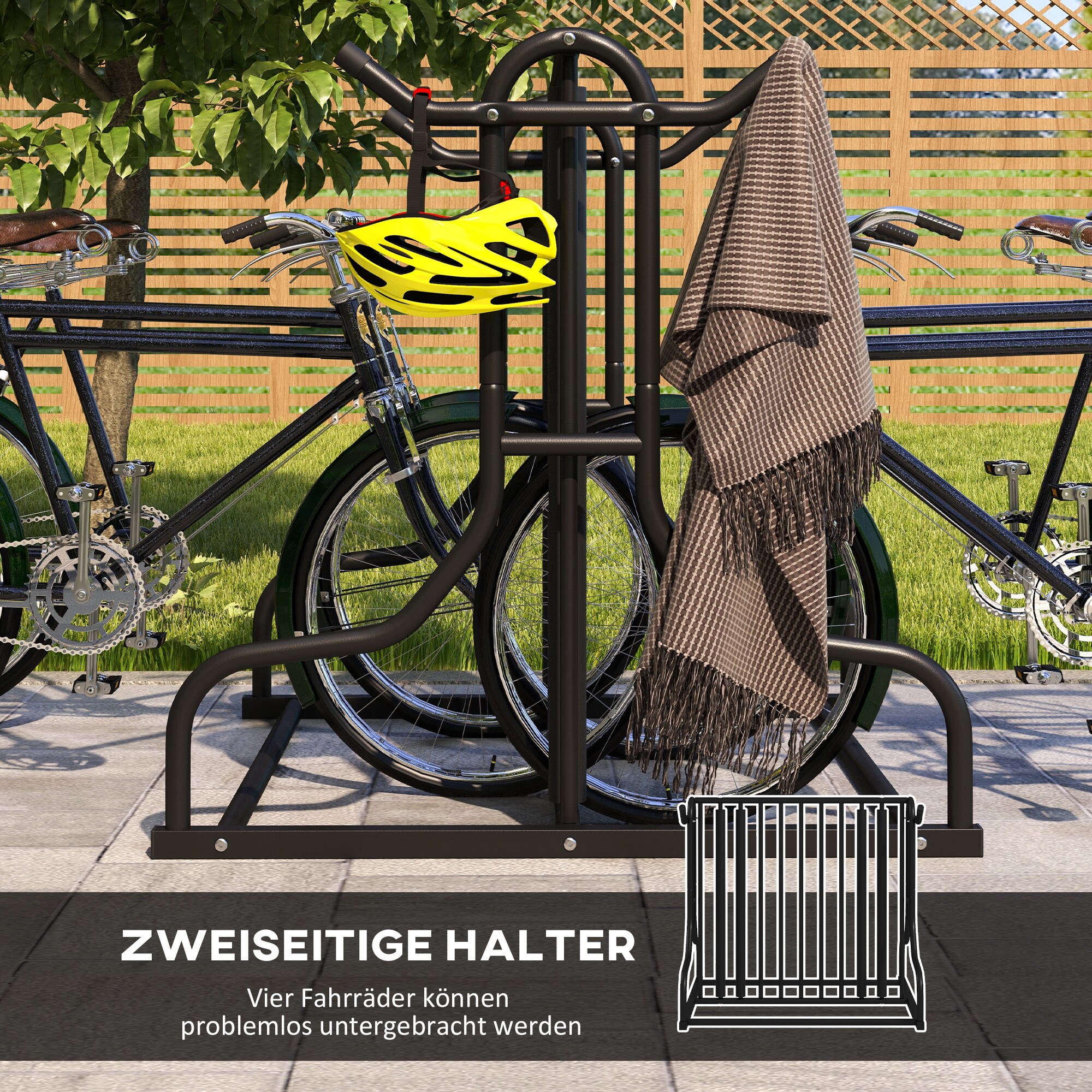 DURHAND Fahrradständer mit Platz für 4 Fahrräder schwarz 90L x 80B x 80H cm